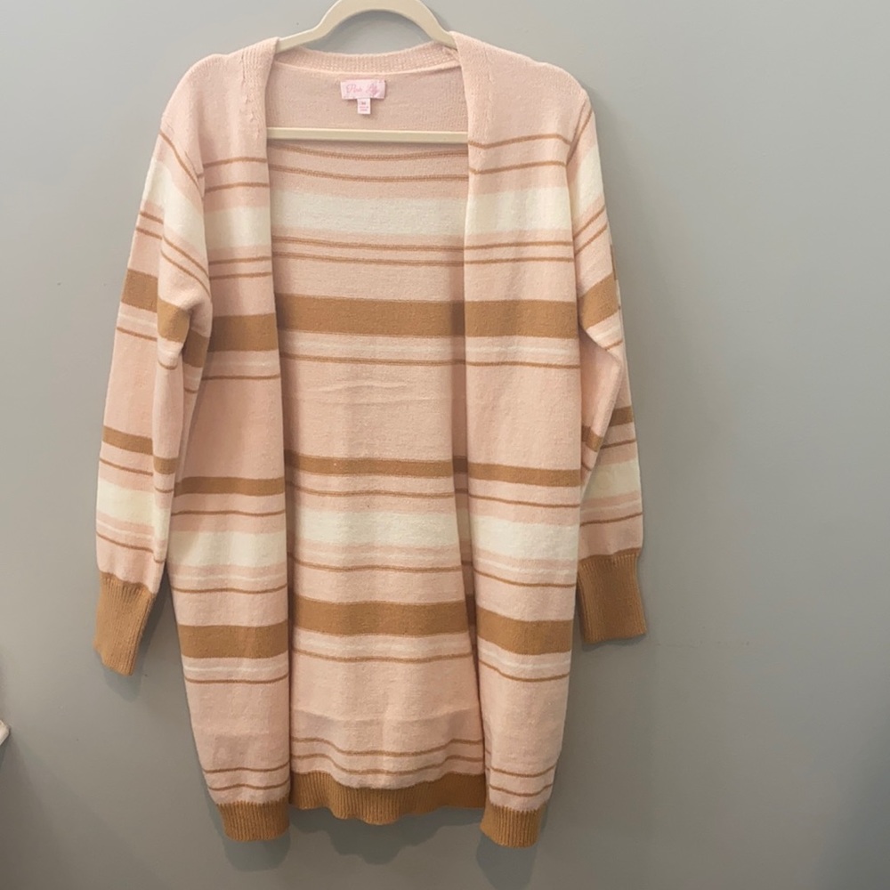 Pink Lily pink and tan striped cardigan